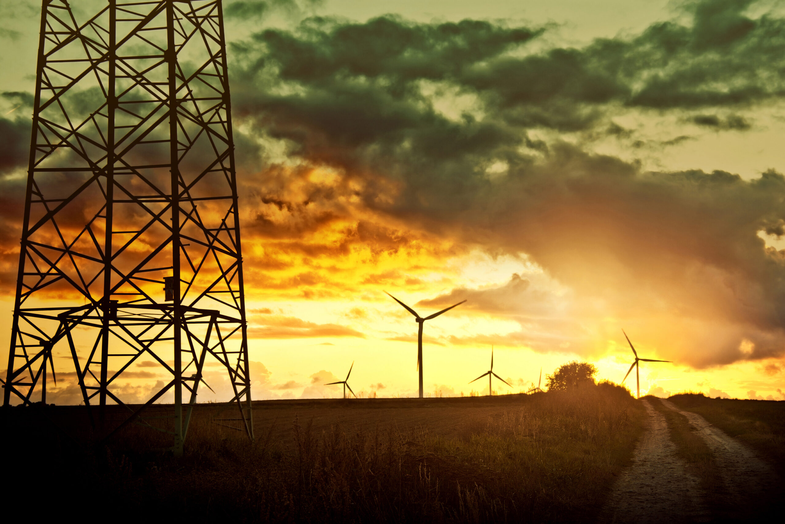 Windmills on the field.